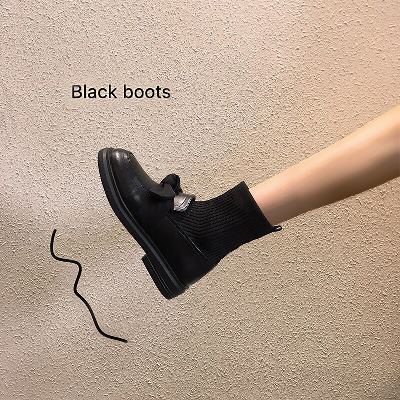 薄手ブーツレッドブラックカジュアルリボンソックス 靴 シューズ タイツ ストッキング フェイクシューズ19425176709