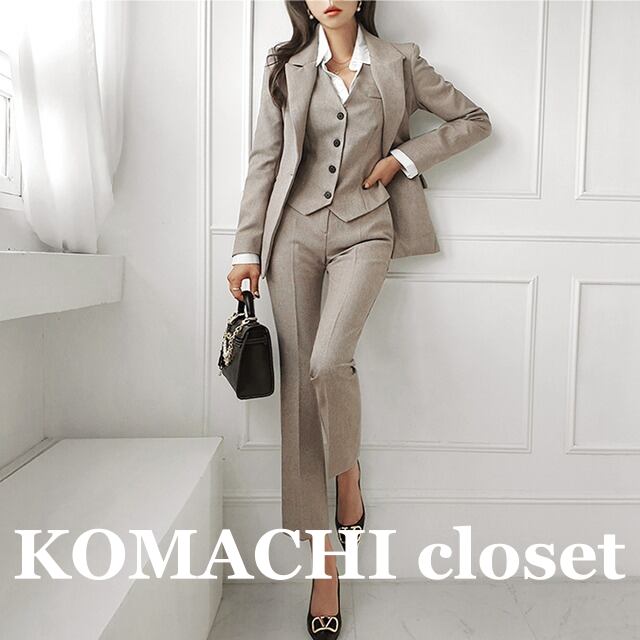 【送料無料】 セットアップ ジャケット ベスト パンツ パンツスーツ 長袖 ボタン スリム 細身 ハイウエスト 3点セット 上下セット 韓国 レディース かわいい 可愛い キュート 大人可愛い 大人女子 シンプル きれいめ カジュアル 大人 気品 上品 おしゃれ お洒落 こなれ感 きちんと 大人女子 クール エレガント フェミニン S M L XL 秋 オルチャン 20代 30代 40代 お呼ばれ OL 通勤 デート コーデ トレンド 美脚 脚長 スタイルアップ スタイル