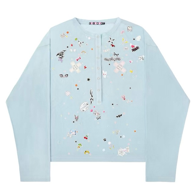 [CFIERCE] Sticker Open Collar Long Sleeve Top