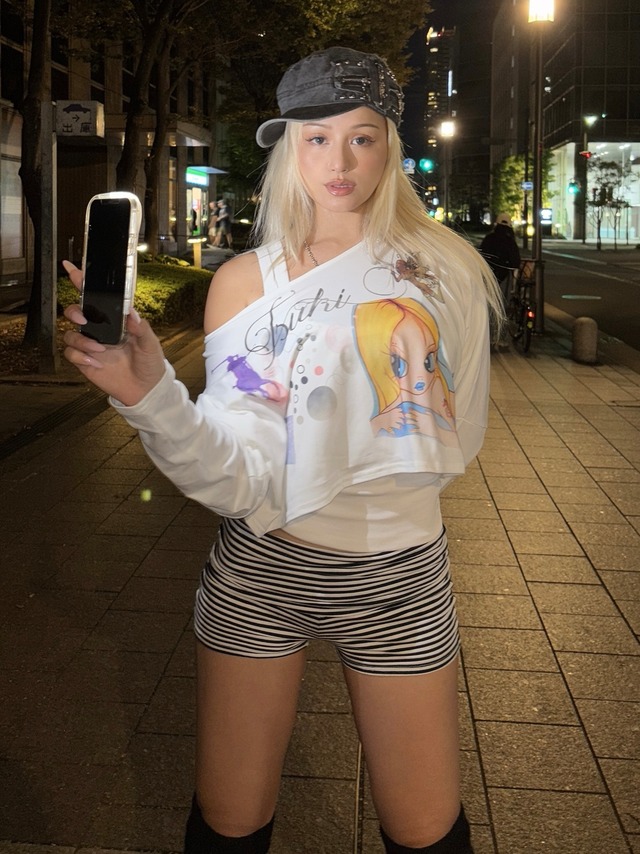 Printed Fancy Off Shoulder Tops     WHITE   Y2K