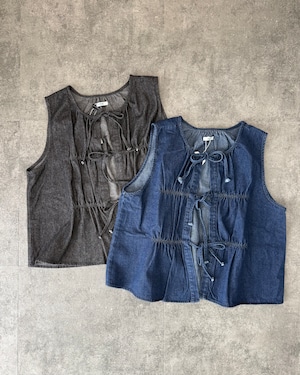 【新作アイテム送料無料】denim ribbon vest