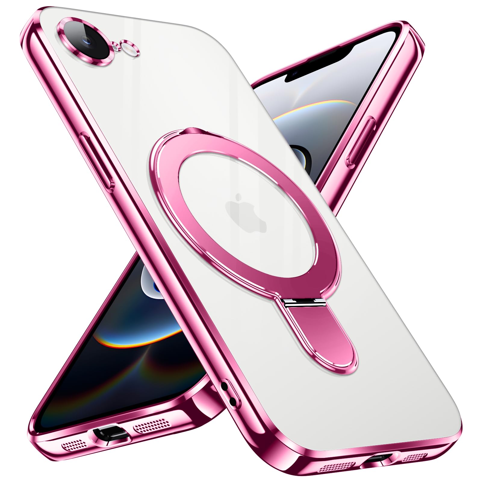 YUSHILANBO 対応 iPhone 17e / iPhone 16e ケース リング カバー マグネット搭載 Magnetic ピンク