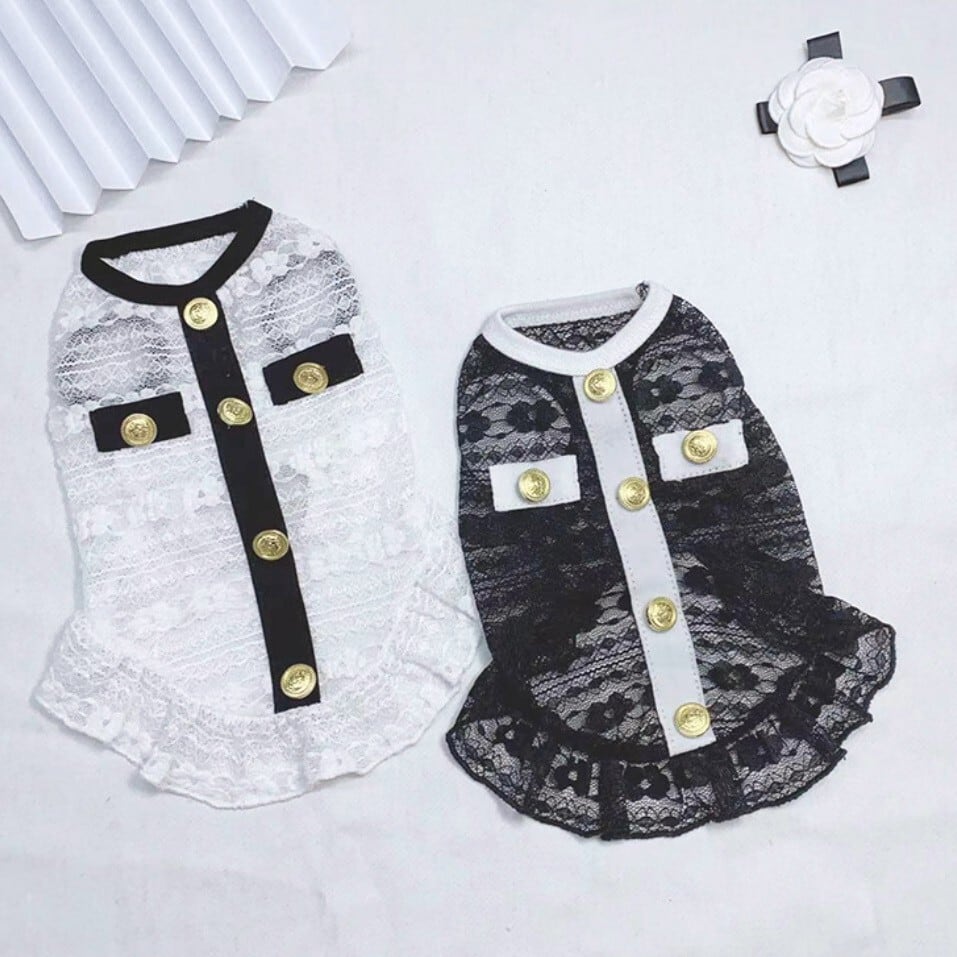 ペット服 シャネルジャケット風レースワンピース ドッグウェア 犬服