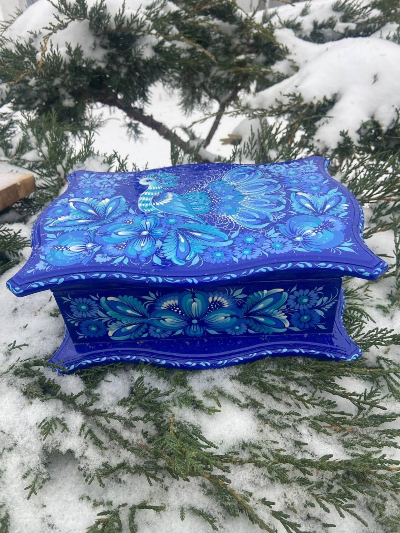 ペトリキウカ塗りのジュエリーボックス 24cm（ティモシェンコ作）ウクライナ製 - 4