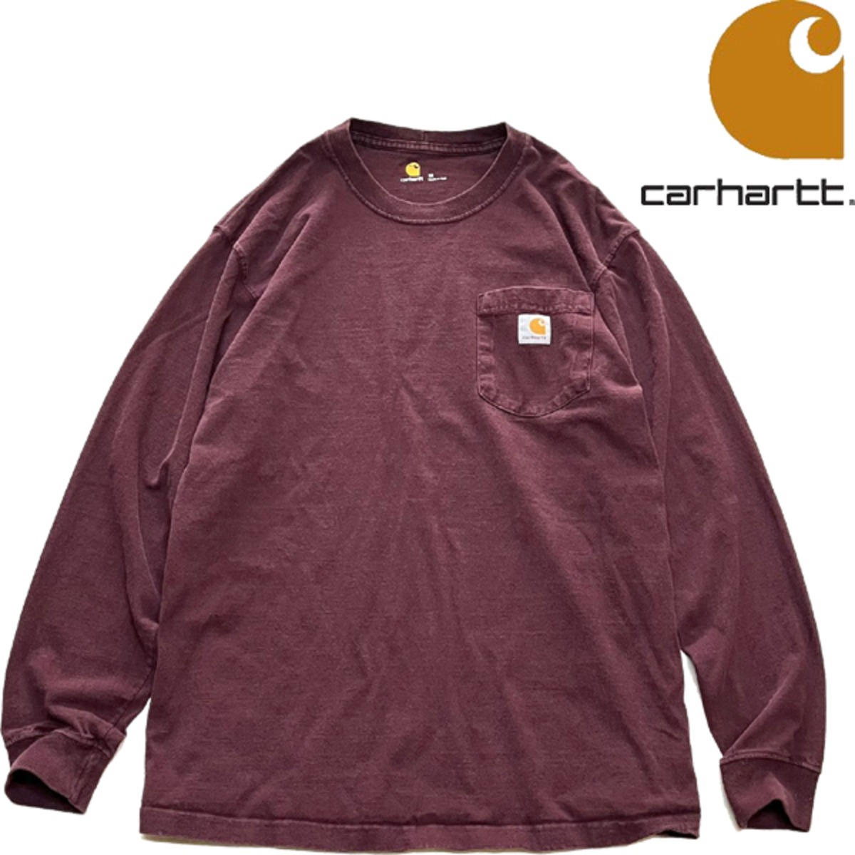 1点物◇カーハートCarharttポケットTシャツ長袖ロンT古着MメンズL/XL 
