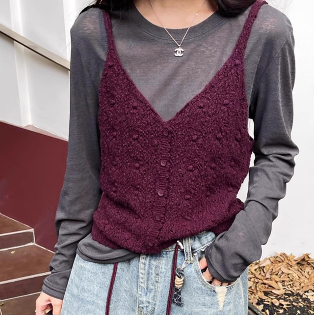 Front button knit camisole　2colors　RW1265