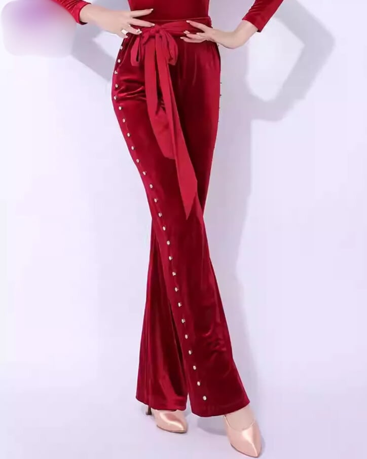 ウエストリボン ベロア フレアロング ダンスパンツ ds1116