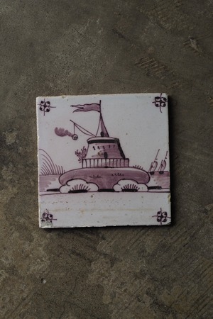 デルフトタイル 目印の灯台-antique delft tile