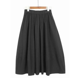 SOLID ELASTIC WAIST A-LINE MIDI GATHER SKIRT 3colors M-6940