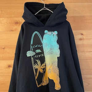 【GILDAN】イラスト プリント パーカー プルオーバー hoodie メンズL アメリカ古着