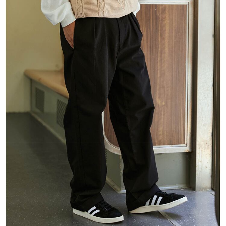 ★WIDE STRAIGHT DOUBLE PLEATED PANTS　　01144