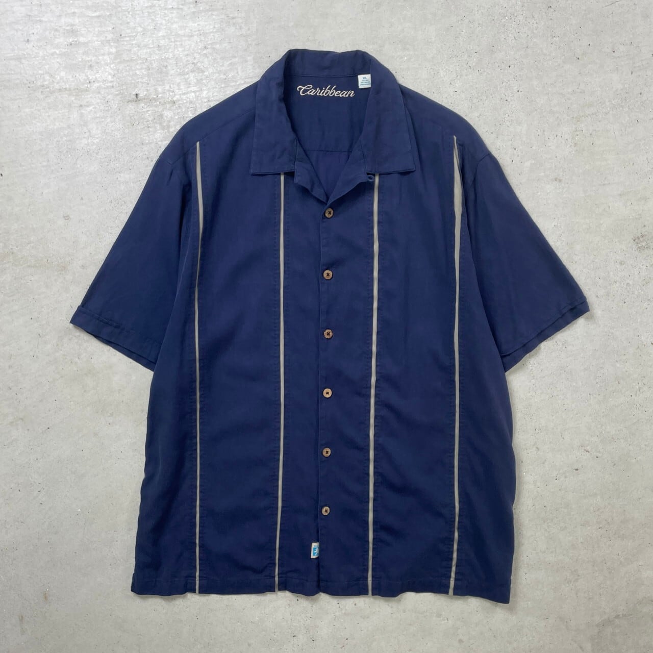 caribbean シルク×コットン オープンカラーシャツ メンズXL 古着 開襟