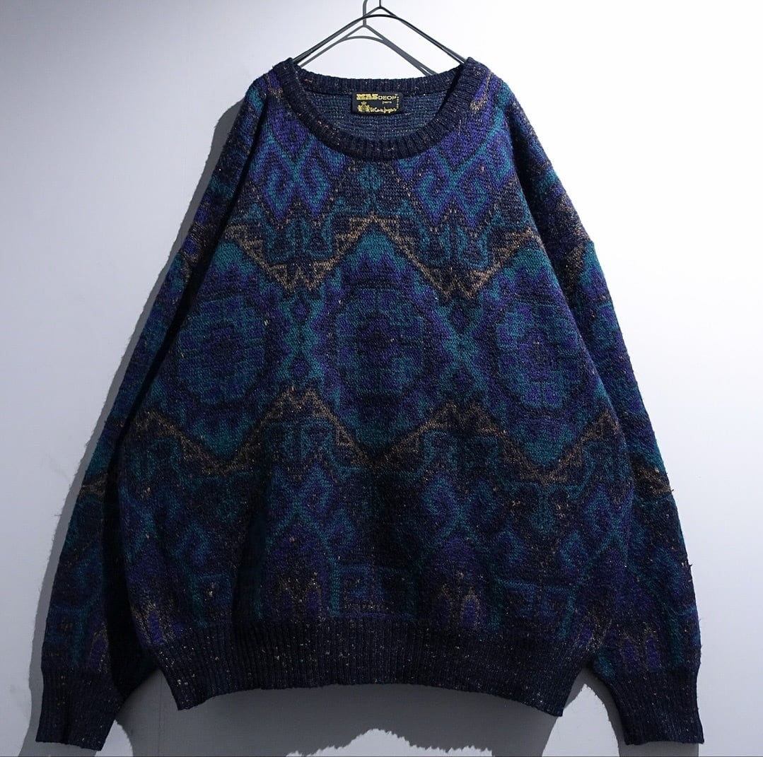 90s EURO "MAS DEOP" Multicolor Geometric Pattern Design Knit.