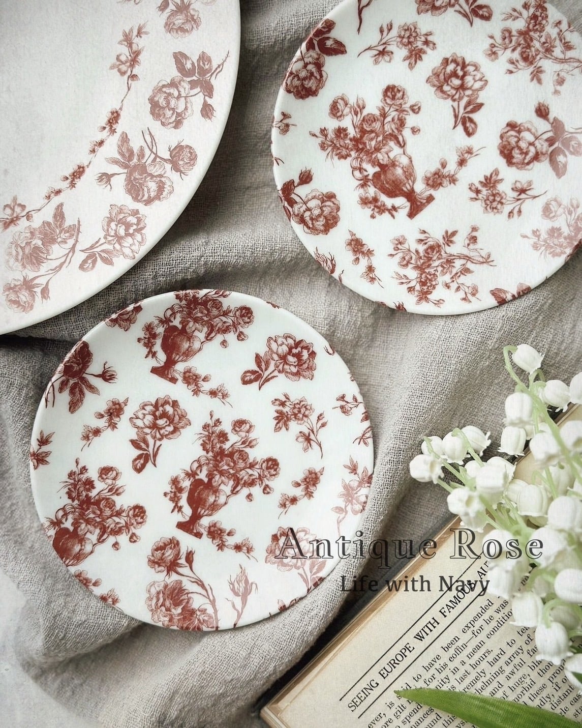 アンティークローズ転写紙 レッド | Life with Navy【ポーセリンアート
