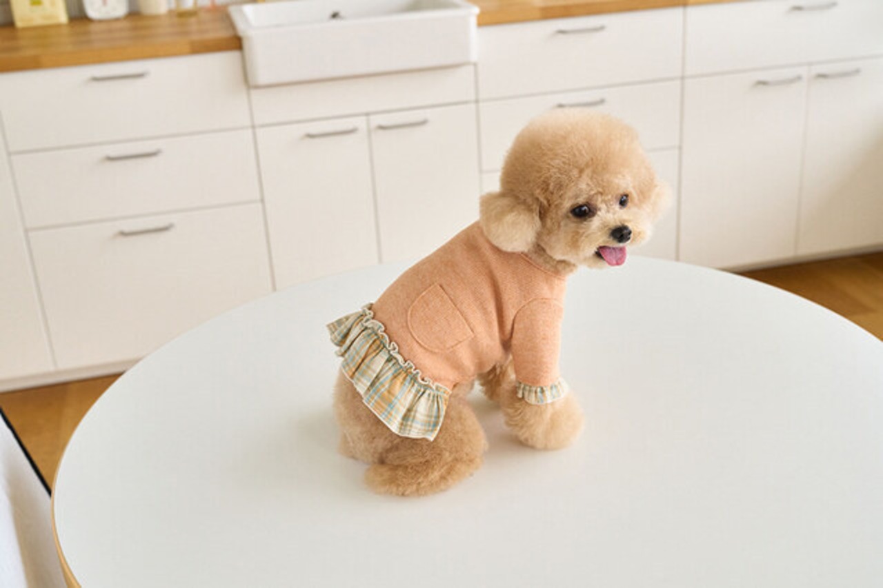 即納【Ma belle fifi】ふわふわチェックニットトップ ピーチ