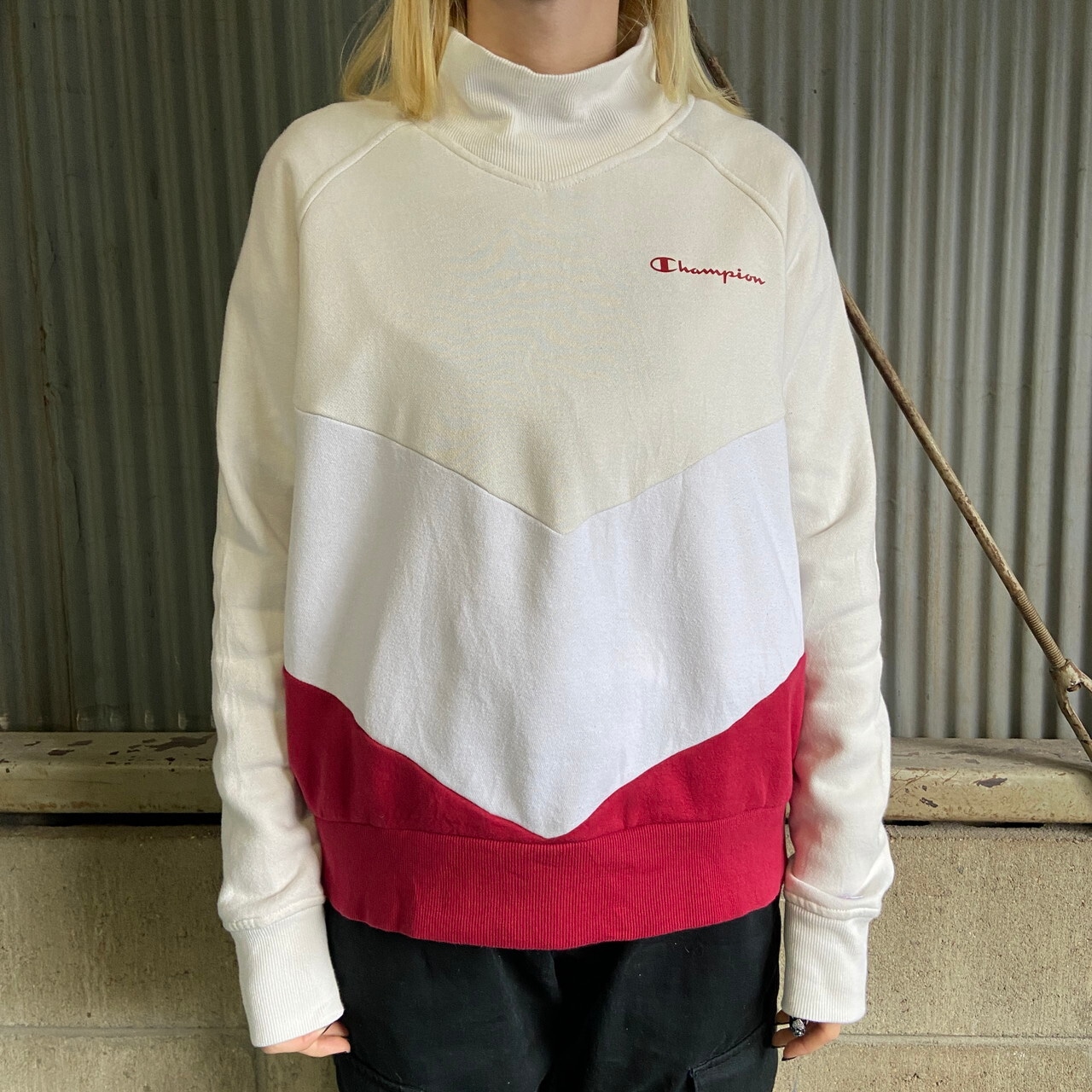 Champion チャンピオン モックネック 切り替え スウェットシャツ 