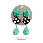 黒白水玉のフラメンコピアス/イヤリング(ターコイズ)