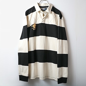 POLO by Ralph Lauren ラルフローレン ワイドボーダー ワッペン ラガーシャツ XXL 古着 used