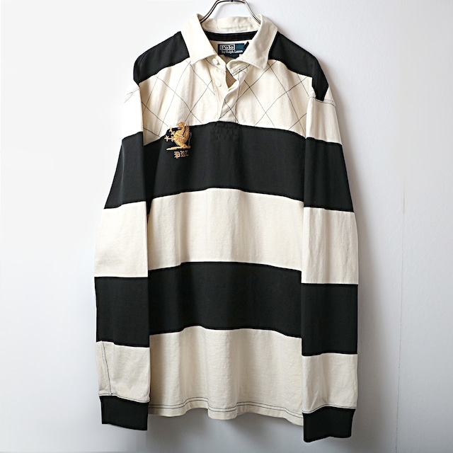 POLO by Ralph Lauren ラルフローレン ワイドボーダー ワッペン ラガーシャツ XXL 古着 used