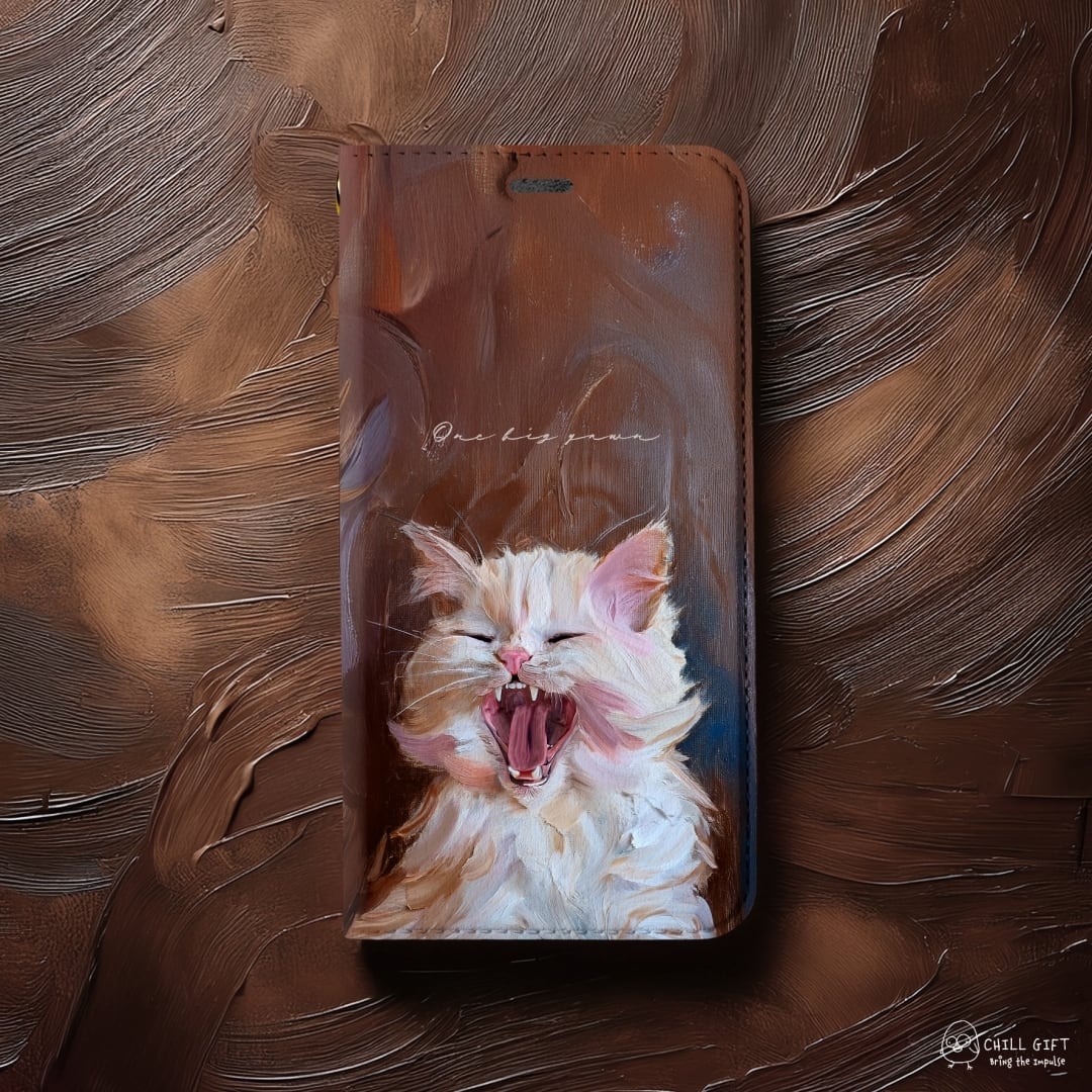 手のひらの中の絵画展~シュガーの大あくび~ 子猫 選べる帯なしorあり 手帳型スマホケース・カバー iPhone Android 多機種対応