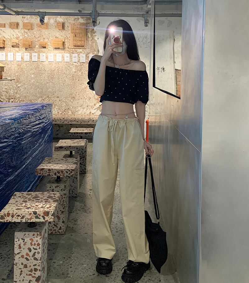 レディースサマーストレッチウェストルーズカジュアルパンツ トップス エラスティック 伸縮 夏物 クレセントシティ9916887249