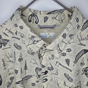 コロンビア　半袖　総柄シャツ　メタルボタン　ベージュ