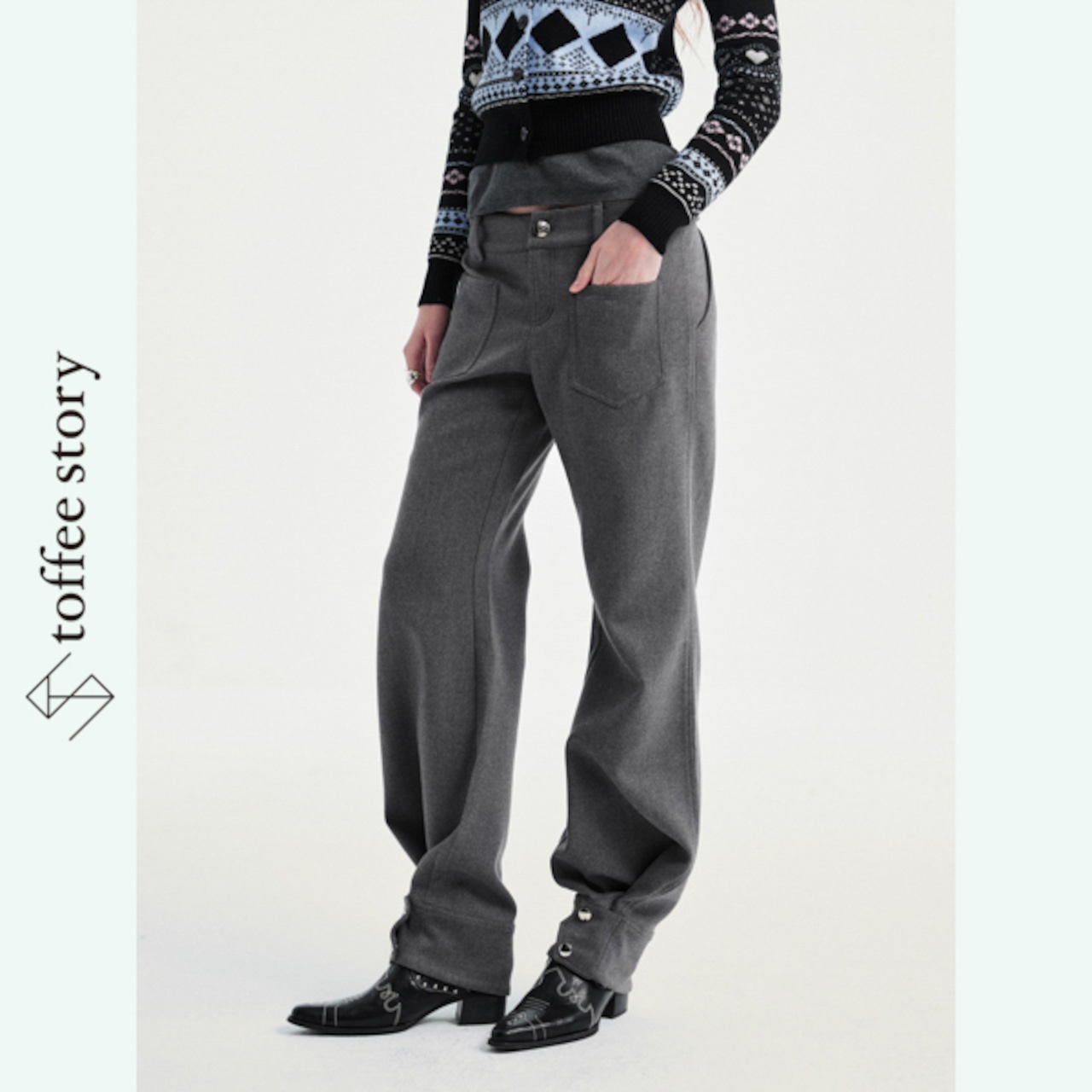 【2color】反転の輪郭が滲むローウエストパンツの都市譜《B0071》