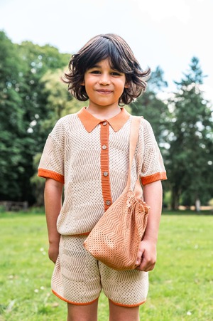 Knit Planet/Crochet Shirt  -cream/orange