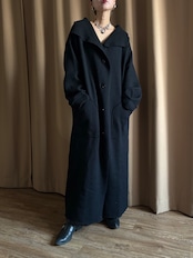 mode black big collar wool knit coat-5089-12