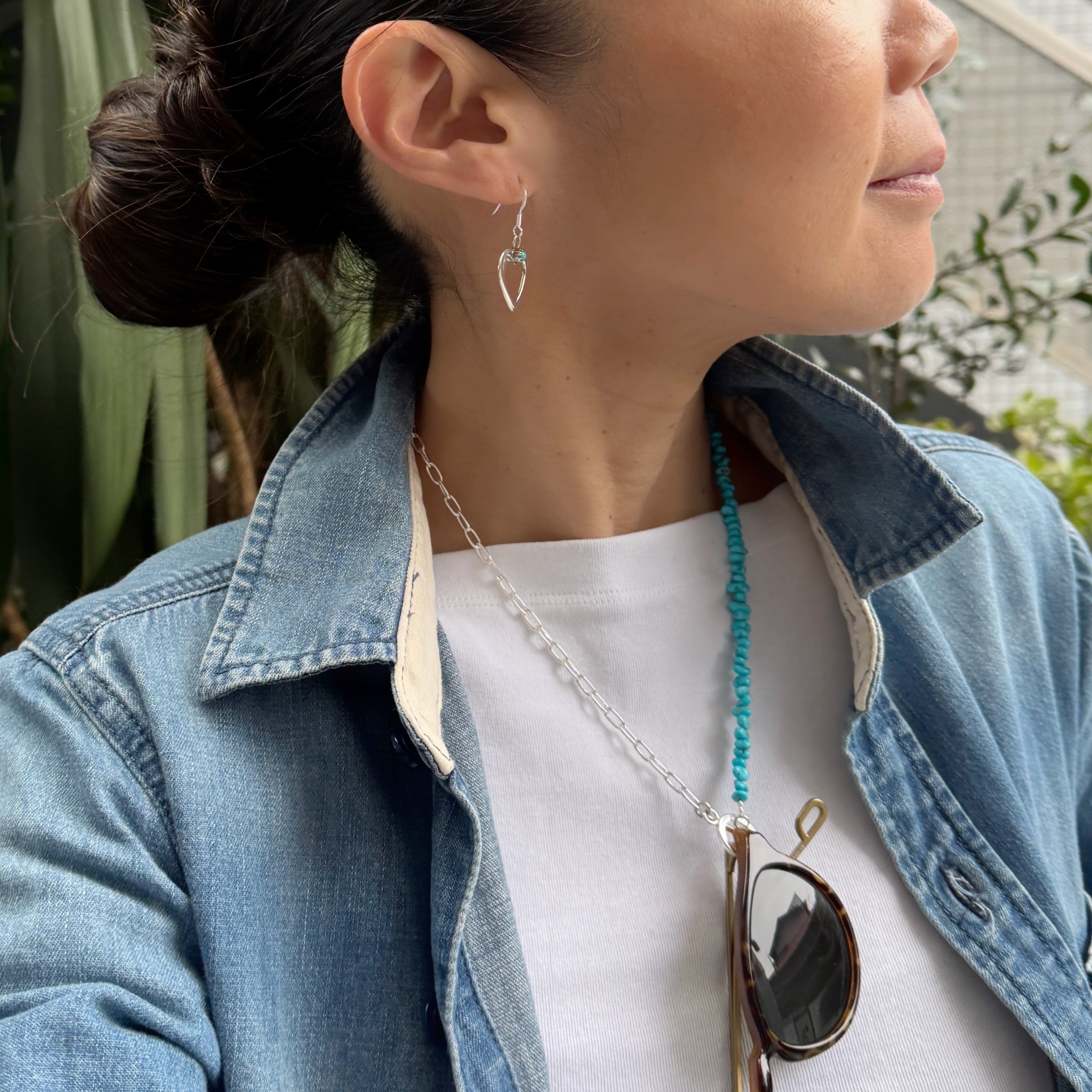 Indian jewelry》 ハート ターコイズ 1 ストーン フック ピアス