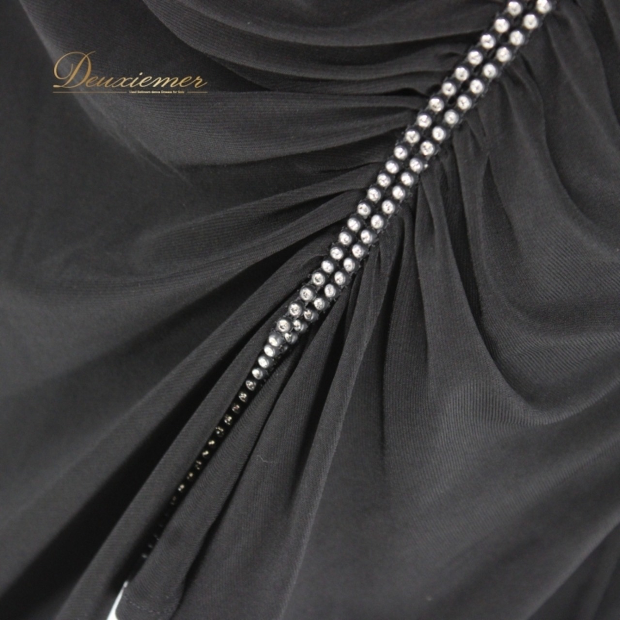 社交ダンス 衣装 ラテン ドレス ツーピース パーティ衣装 女性用 レディース オールシーズン 黒 create-sun クリエイトサン ブラック系 ラインストーン 伸縮性 ドレープデザイン 洗練された デザイン 肩掛け ストレッチ素材 おしゃれ イベント用