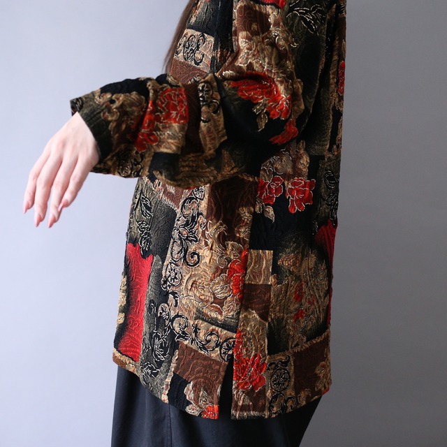 beautiful flower emboss pattern stretch fabric shirt