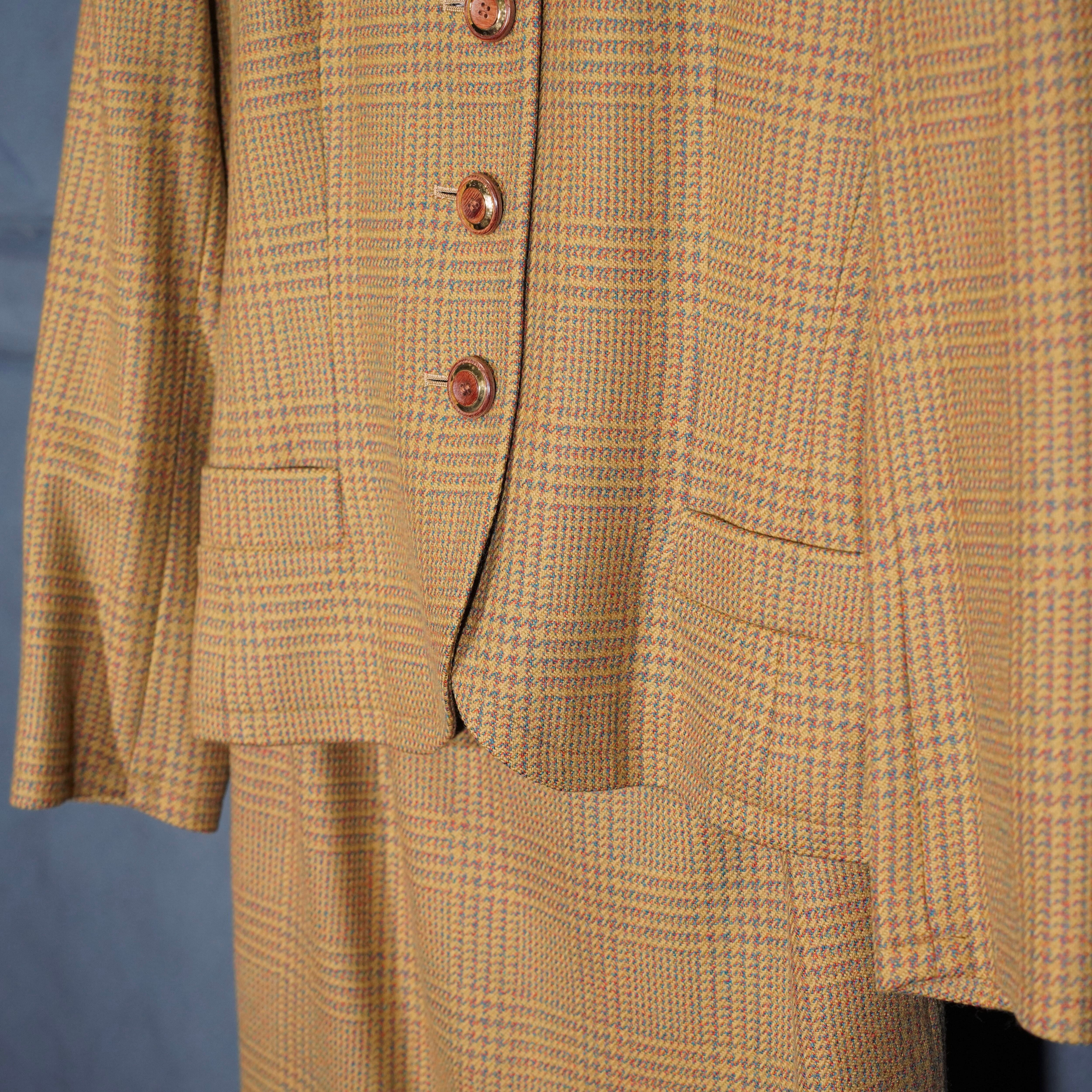 YVES SAINT LAURENT✨ダブルブレスト　スカートスーツ　チェック麻 YVES SAINT LAURENT CHECK PATTERNED WOOL SET UP SKIRT/イヴサン