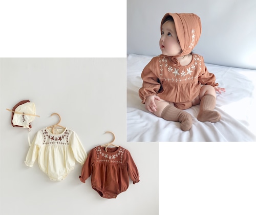 ロンパース 長袖 刺繍 ベビー服 帽子付き ボンネット 春 夏 秋 冬 韓国子供服 赤ちゃん 新生児 女の子 人気 おすすめ かわいい 可愛い おしゃれ オシャレ プレゼント 贈り物 ギフト 出産祝い ベビーシャワー 誕生日 バースデー 60 70 80 90 100 0歳 1歳 2歳 おそろい 双子コーデ
