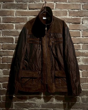 【Caka act3】"CHICO'S" Suede × Nylon Swiching Zip Up High Neck Jacket