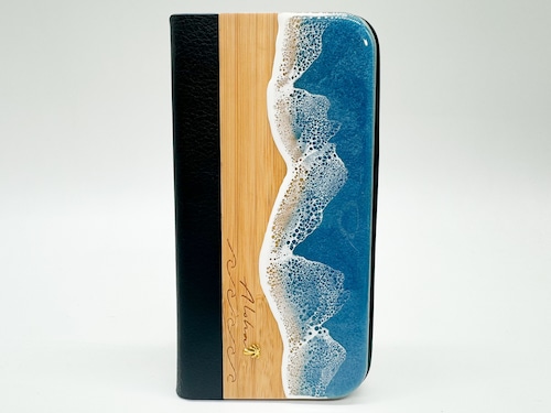Sea/wood×resin duck blue wave 手帳型case(bamboo)
