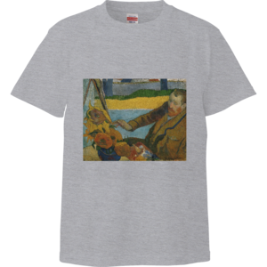ひまわりを描くゴッホ（ポール・ゴーギャン）：厳選名画Tシャツコレクション（ミックスグレー）・ゴーギャングッズ・美術館グッズオンライン通販人気・ミュージアムショップグッズ・絵画グッズ・美術館お土産・ギフト【安心の送料込・税込】