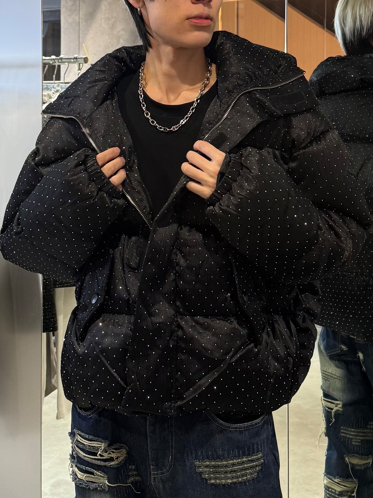 【ALUDE SELECT】lame stone short down jacket