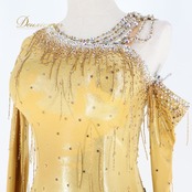 社交ダンス 衣装 クリスアン CHRISANNE イングランド製 スタンダードドレス ワンピース ドレス ホワイト系 ゴールド系 白 金 デモ 競技 ダンス パーティ 発表会 レース フロート レディース ゴージャス 大人かわいい エレガント