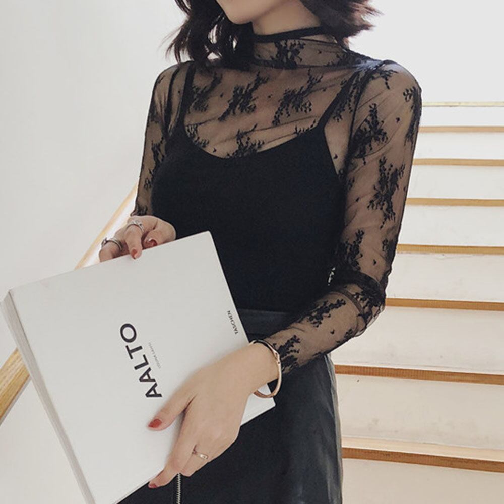 シアー トップス 長袖 レースチュール レディース 韓国 重ね着 透け感 きれいめ おしゃれ 大人 シースルー ハイネック レイヤード 紫外線対策 日焼け防止 大人可愛い 大人女子