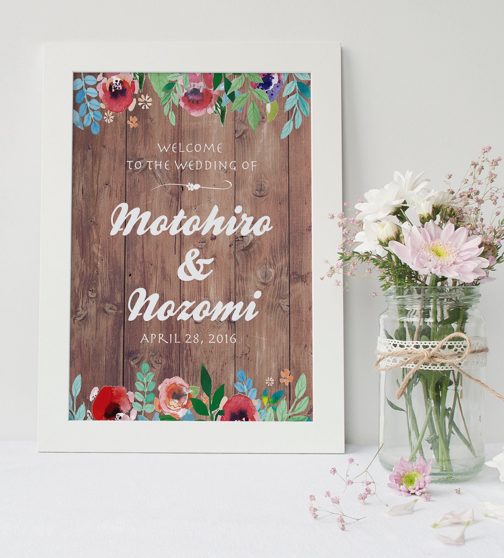 送料無料】オーダーメイド 木目調ヴィンテージフラワー フォトブース