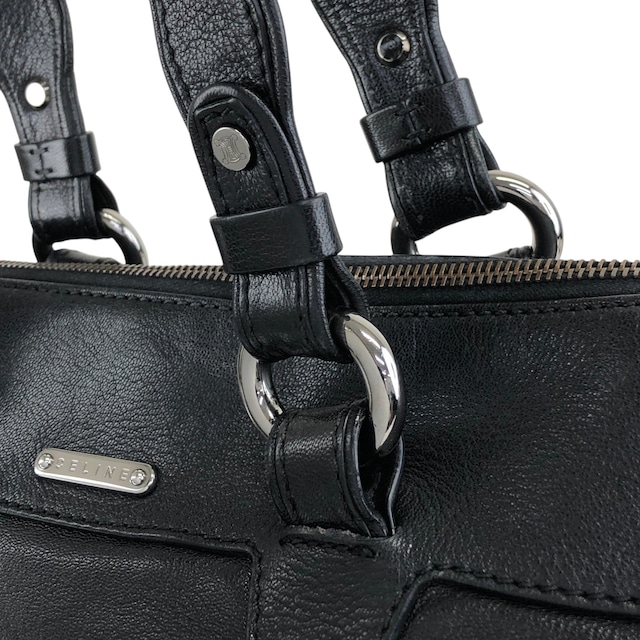 CELINE セリーヌ トリオンフ ハンドバッグ ショルダーバッグ 2way ブラック プレートロゴ レザー vintage ヴィンテージ オールド 4xt5x6