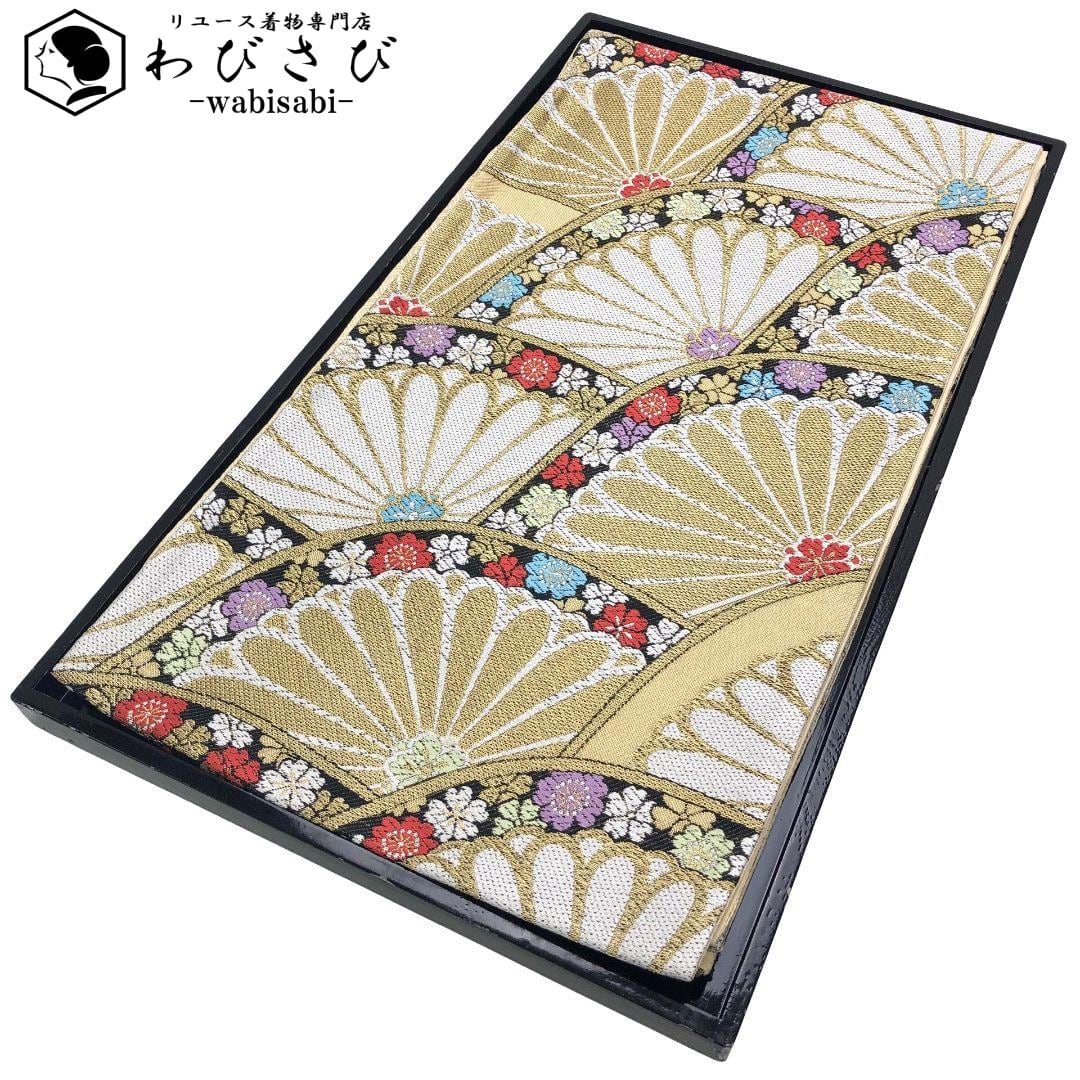 袋帯 型染 美しい唐草模様 金通し 具墨色 O-3685 着物 きもの kimono