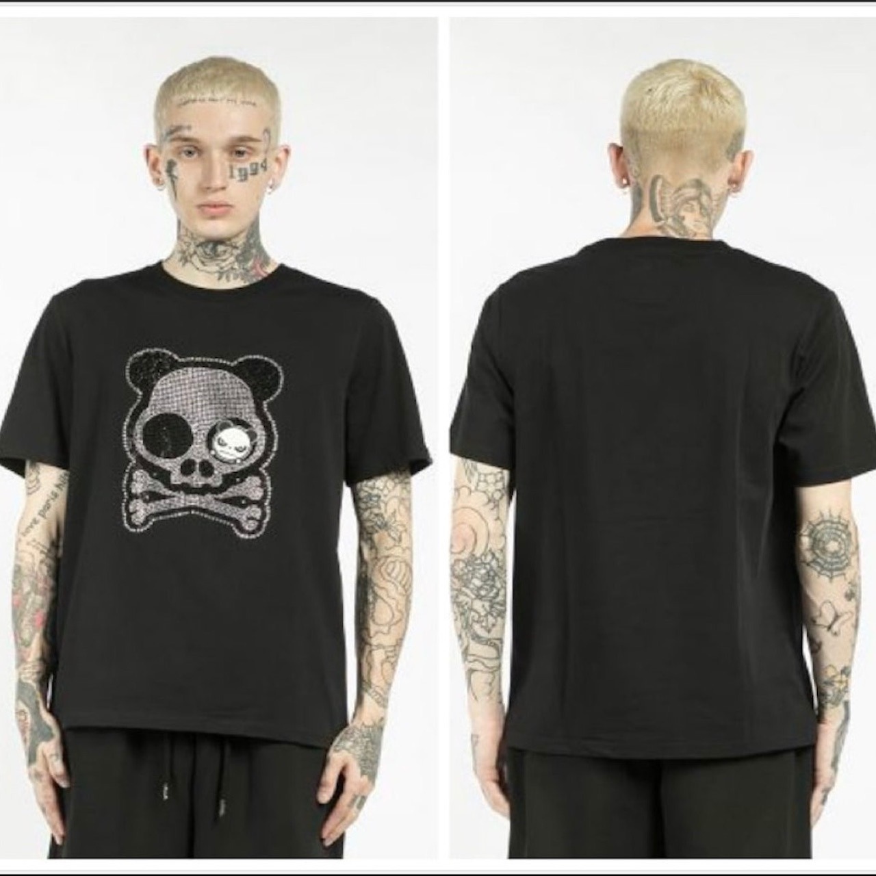 【HIPANDA ハイパンダ】メンズ ラインストーン Tシャツ MEN'S RHINESTONE SHORT-SLEEVED T-SHIRT / WHITE・BLACK