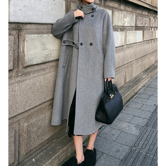 【ハイネックダブルブレストロング丈コート 】P02145