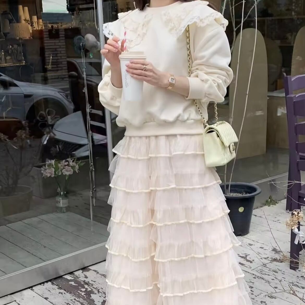 フリルビッグカラースウェット