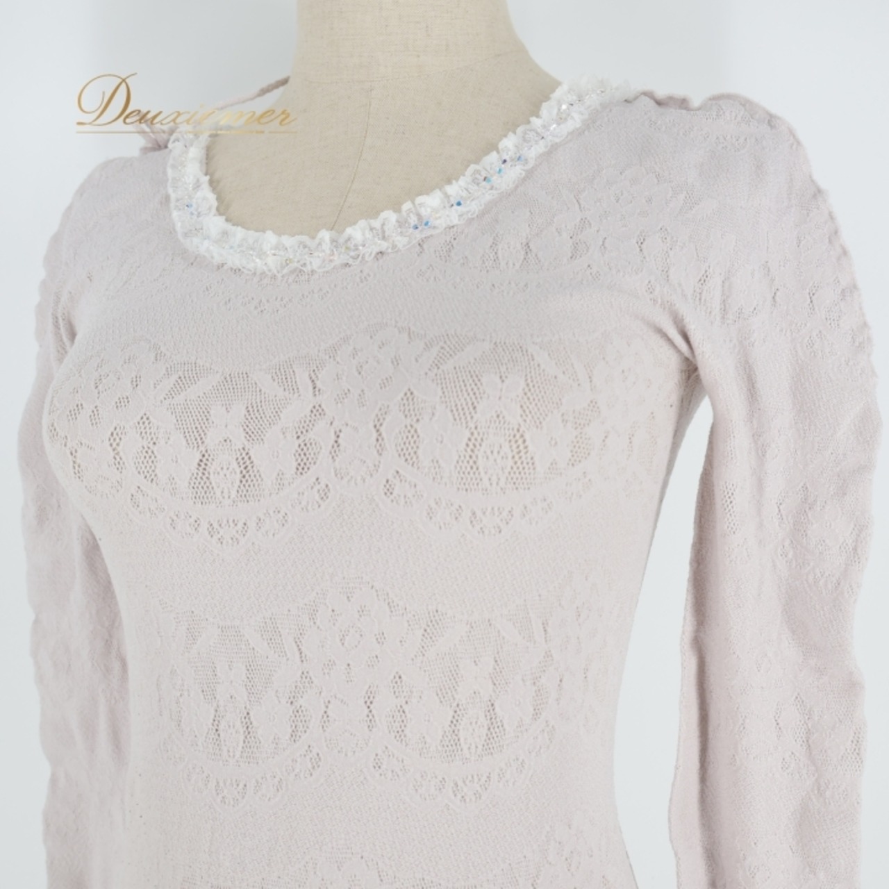 バレエ 衣装 ピンクパープル系 チャコット Chacott ノーソーイングニット トップス レッスン 練習 社交ダンス 紫 リボン レース ストレッチ 伸縮 日本製 花 ノーソーイング 淡い 柔らかい生地 ビーズ 長袖