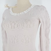 バレエ 衣装 ピンクパープル系 チャコット Chacott ノーソーイングニット トップス レッスン 練習 社交ダンス 紫 リボン レース ストレッチ 伸縮 日本製 花 ノーソーイング 淡い 柔らかい生地 ビーズ 長袖