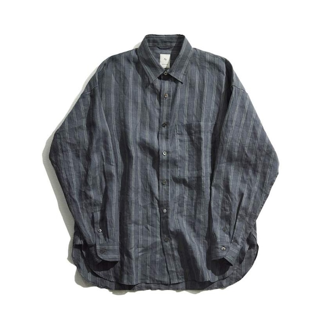 LINEN STRIPE BIG SH / リネンストライプBIGシャツ(NAVY)