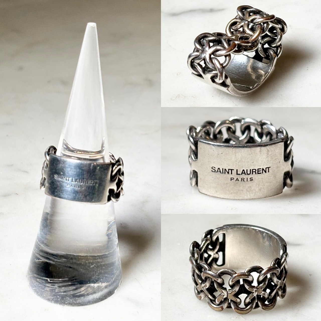 SAINT LAURENT PARIS logo engraved chain ring